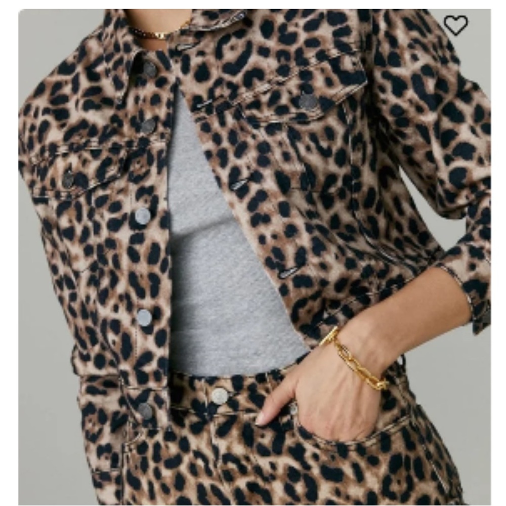REFORMATION Cora Shrunken Denim Jacket in leopard print